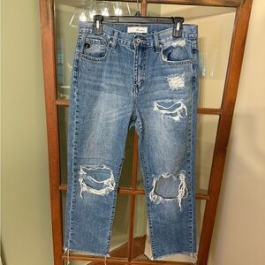 KanCan Distressed Wide-leg Blue Jeans
